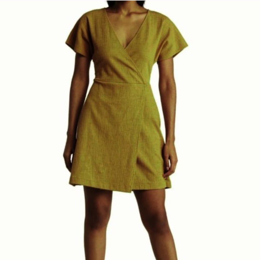 Madewell Spiced Olive Cross-Front Fit & Flare Mini Dress